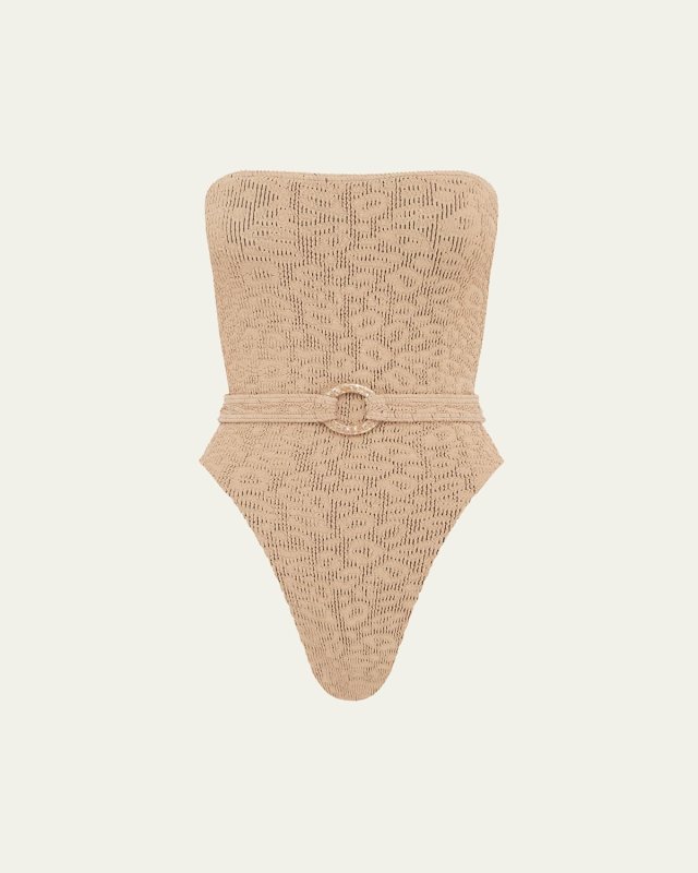 Oat Leopard Belted Fane One-Piece Swimsuit